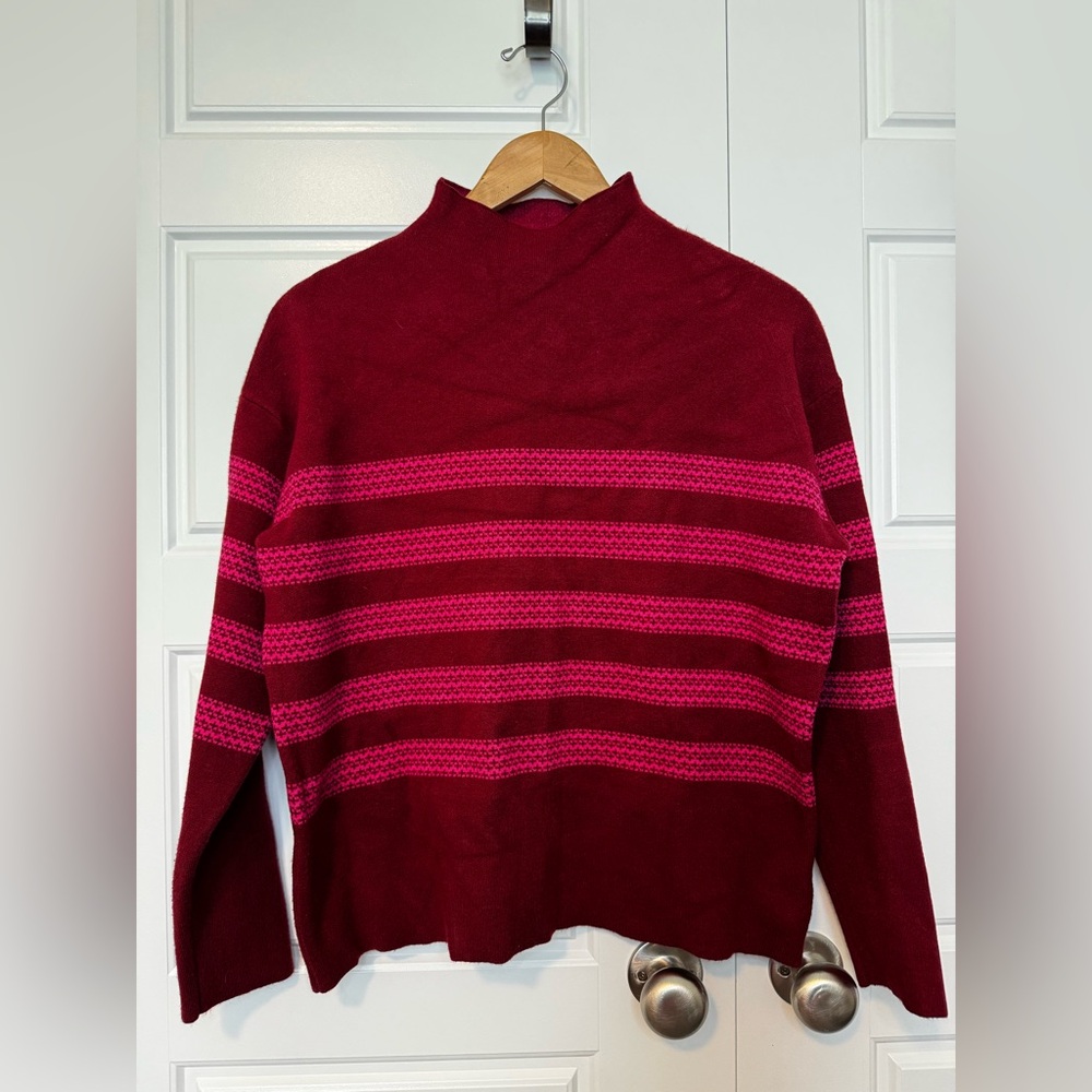 Tahari Burgundy and Magenta Striped Turtleneck Sweater